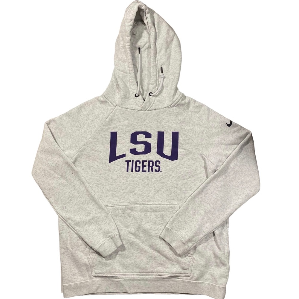 Nike LSU Tigers Women’s NCAA Logo Spell Fleece Heathered White Hoodie Sz M